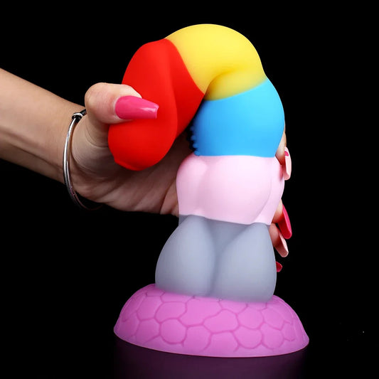 Regenbogen-Silikon-Analdildo-Buttplug – farbenfrohe Fantasy-Dildos für weibliches Sexspielzeug