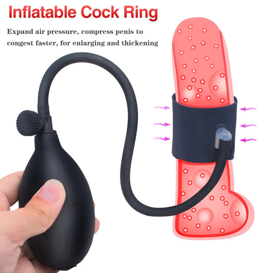 Inflatable Cock Sleeve Penis Enlarger Sex Toy for Men - Penis Ring Delay Ejaculation Trainer