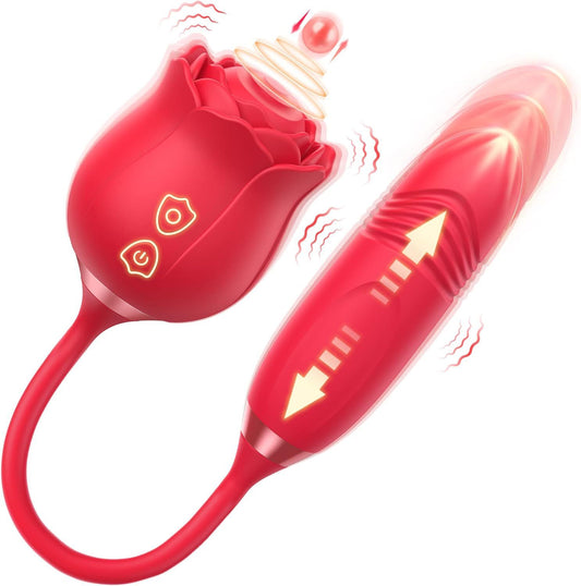 Gode ​​de poussée suceur de clitoris Rose jouet-double extrémité gode vibrateur jouet sexuel féminin