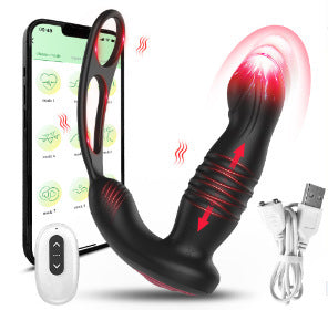 Vibrateur anal de gode de poussée d'anneau de coq vibrant de contrôle d'APP - jouets sexuels masculins de contrôle à distance