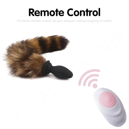 Plug anal queue de renard télécommandé - Plug anal vibrant Furry Sex Toys Games