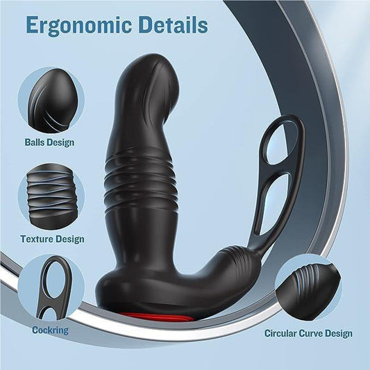 APP Control Vibrating Cock Ring Thrusting Dildo Anal Vibrator - Remoter Control Male Sex Toys