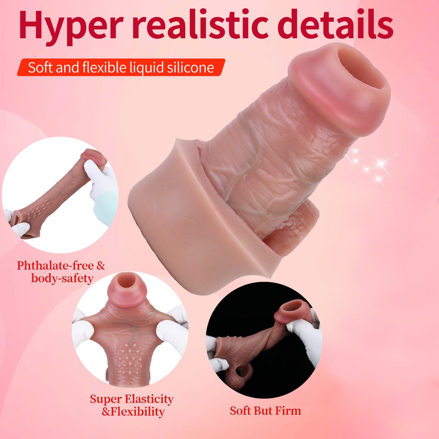 Open-end Realistic Cock Sleeve Male Sex Toys - Girthy Extender Cockring Penis Delay Ejaculation