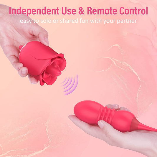 Rose Toy Combo - Stimulateur de clitoris télécommandé Godes de poussée Vibromasseur pour femme