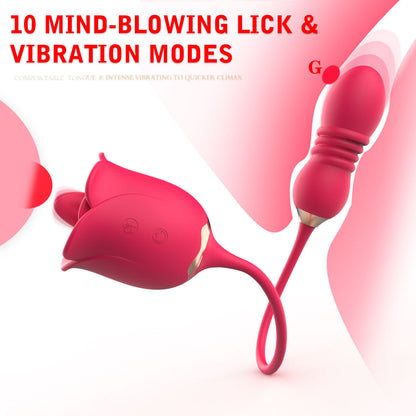 Doppelend-Klitoris-Stimulator-Dildo, der weibliches Sexspielzeug stößt – Rose Toy Women Vibrator