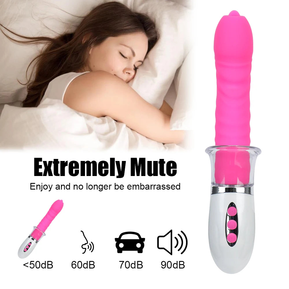 Tongue Clit Vibrator - Changeable Nipple Clamps Thrusting Vibrating Dildo Sex Toys