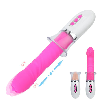 Tongue Clit Vibrator - Changeable Nipple Clamps Thrusting Vibrating Dildo Sex Toys