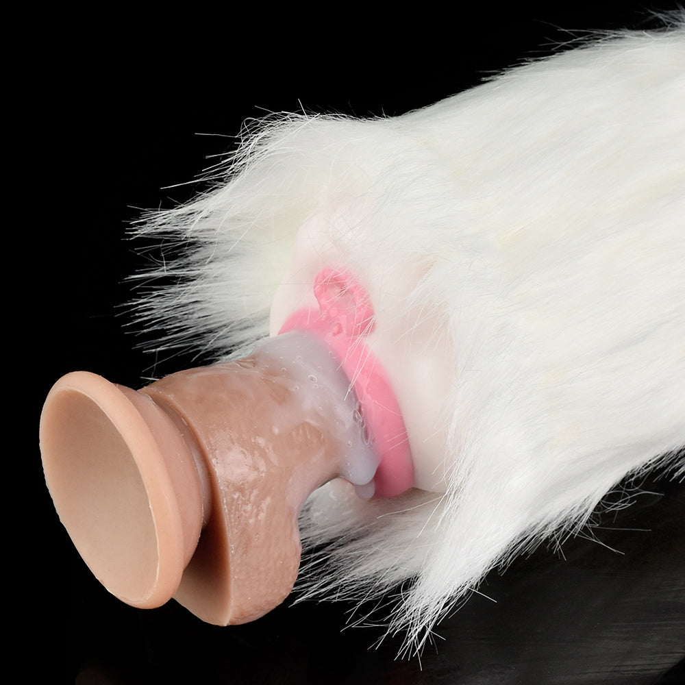 White Furry Pussy Male Masturbator - Animal Vaginal Penis Masturbation Cup Sex Toy for Men