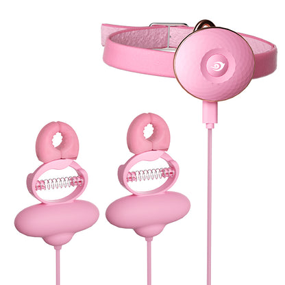 Remote Control Nipple Clamps Vibrator - Pink Neck Restriants BDSM Sex Toys for Women