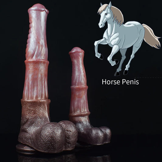 Gode ​​anal à gros testicules pour cheval - Gode à ventouse en silicone réaliste - Jouets sexuels pour femmes