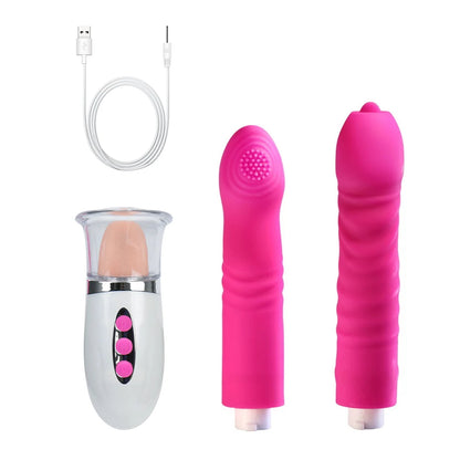 Zungen-Klitoris-Vibrator – austauschbare Nippelklemmen, die vibrierende Dildo-Sexspielzeuge schieben
