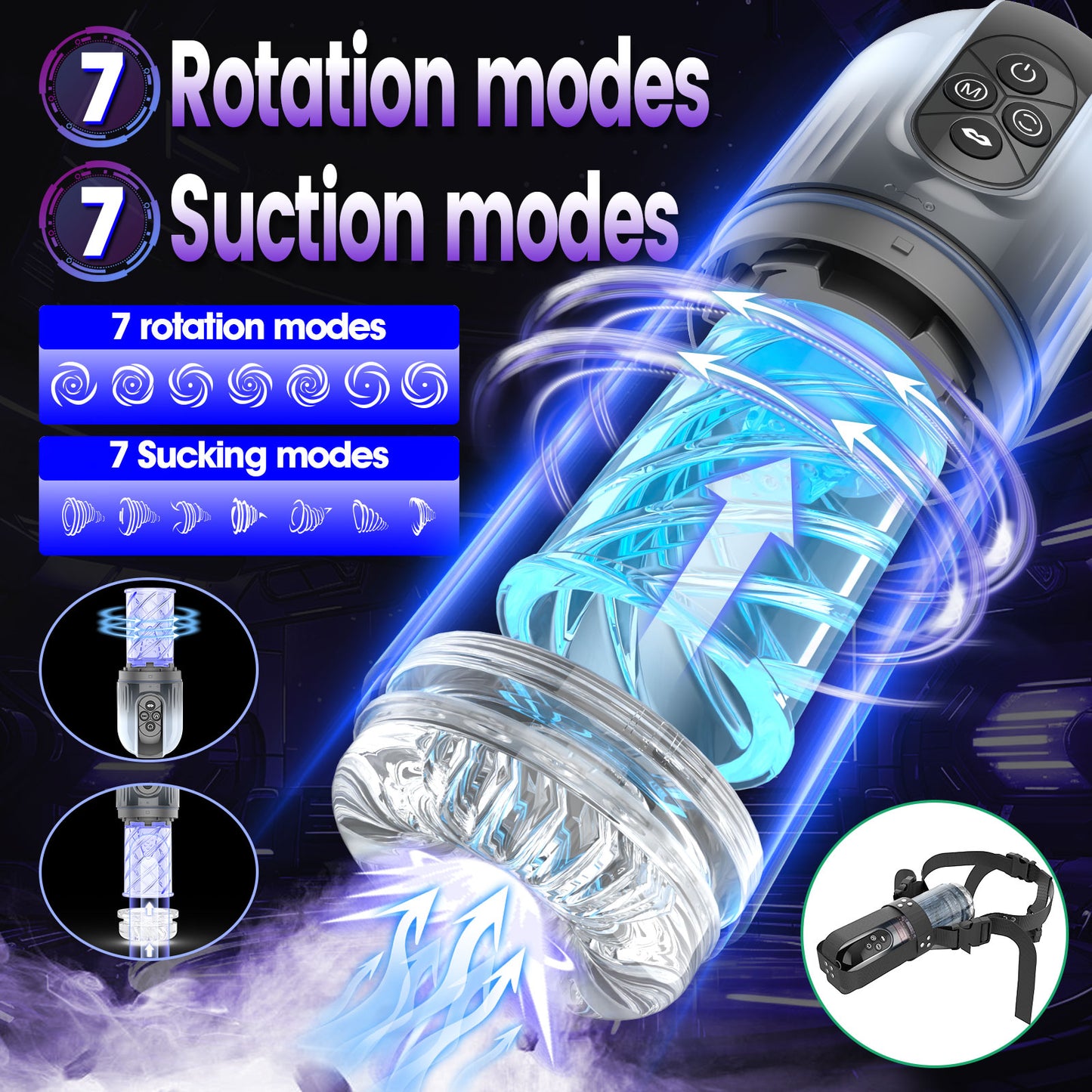 Strapon Adult Stroker Blowjob Machine - Harness Sucking Male Masturbator Penis Massage Vibrator