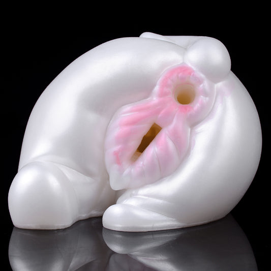 Masturbationstasse mit Taschenmuschi in Form eines weißen Schweinchens – vibrierendes Penismassage-Sexspielzeug für Männer