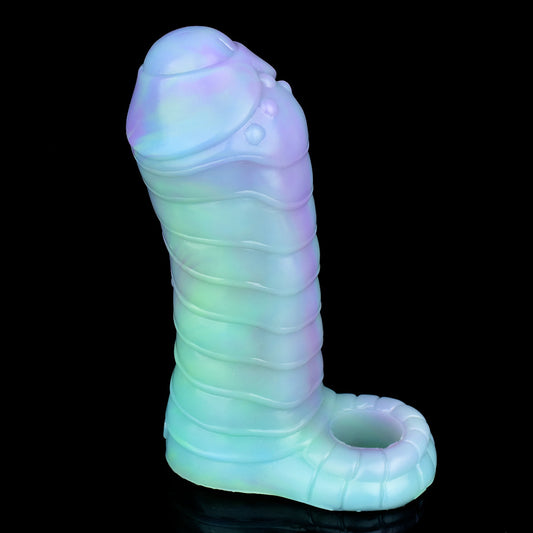 Leuchtende Monsterdildo-Penishülle - Biest-Penisring-Vergrößerer-Kondom-Pärchen-Sexspielzeug