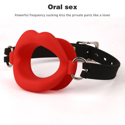 Fantasy Red Lip Ball Gag - Ledergürtel Bondage Fesseln BDSM Sexspielzeug