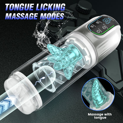 Zungenleckender männlicher Masturbator-Vibrator - Wasserdusche, rotierende Penismassage, Blowjob-Sexmaschine