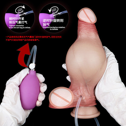 Trägerloser, realistischer Dildo mit aufblasbarem Analplug zum Spritzen – Analspielzeug aus Silikon mit Saugnapf für Frauen