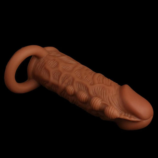 Vibrating Bullet Realistic Penis Sleeve - Spike Clit Stimulator Cock Ring Trainer Fantasy Male Condom