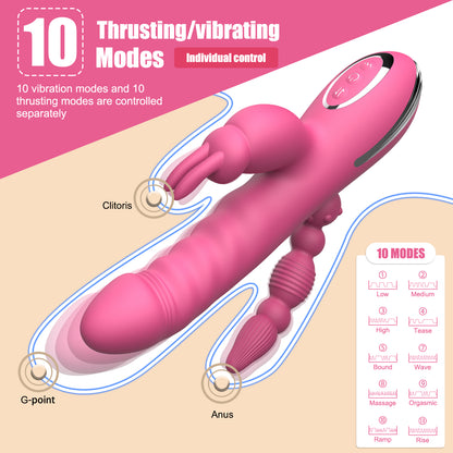 Rabbit Clit Stimulator Anal Beads Thrusting Dildo G-spot Vibrator - Domust 3-in-1 Anal Sex Toys