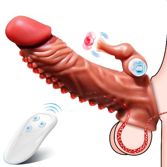 Vibrierende Penishülle mit Fernbedienung – Klitorisstimulator, geknotetes Vaginal-Prostata-Massagegerät