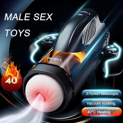 Male Masturbator - Thrusting, Electric Waterproof BJ Simulator Machine with Voice for Men (Black)