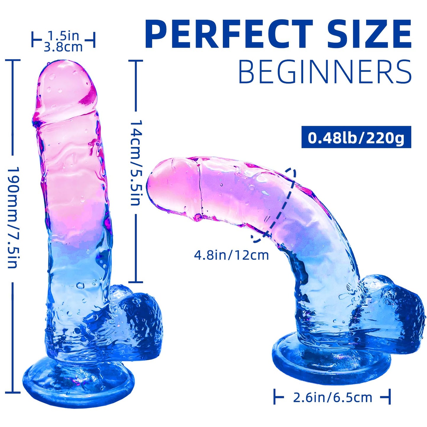 Jelly Colored Dildo Realistic Butt Plug - Lifelike Suction Cup Sex Toys for Women