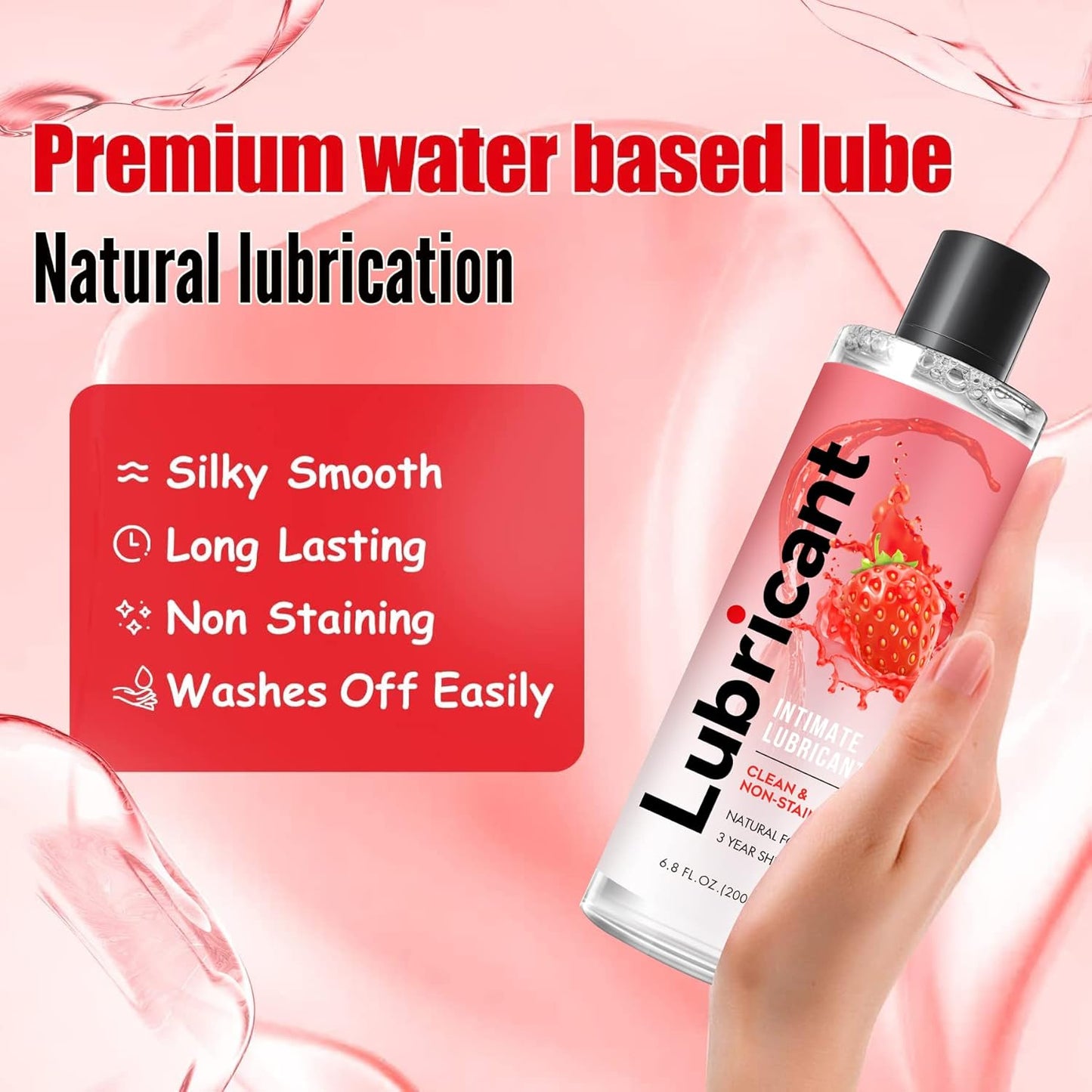 Long-Lasting Water-Based Lubricant - Non-Sticky No Rinse Flavored Lube for Sex Games