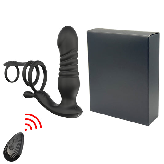 Stoßdildo mit Fernbedienung, Prostatamassagegerät – Dreifache Penisringe, Analplug, Sexspielzeug für Männer