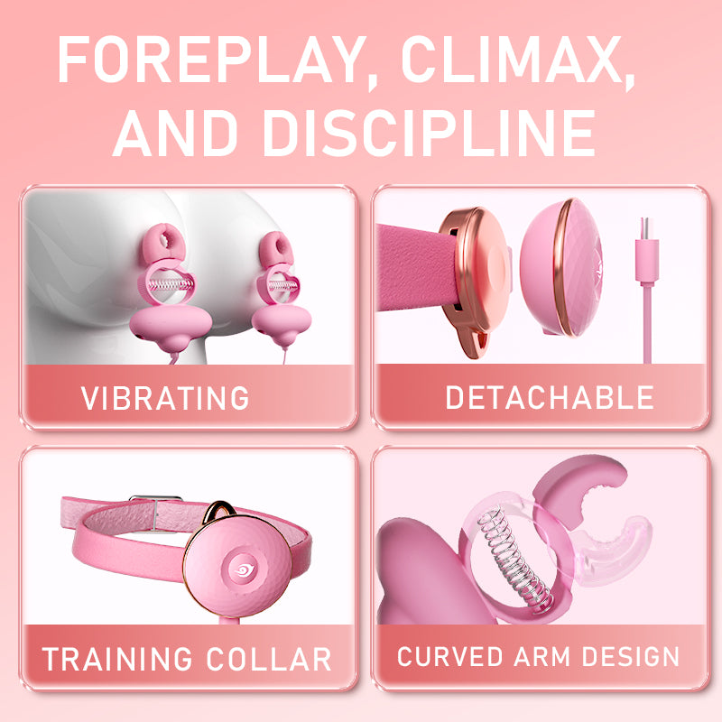 Remote Control Nipple Clamps Vibrator - Pink Neck Restriants BDSM Sex Toys for Women