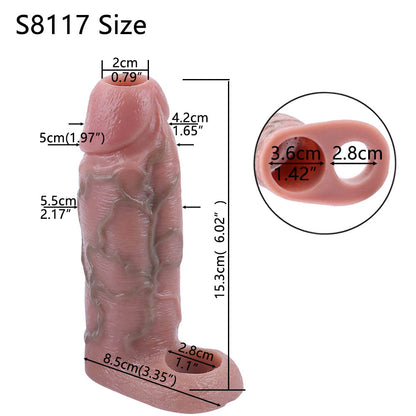 Manchon de pénis en silicone grandeur nature - Gaine de pénis de 6 pouces Agrandisseur Cockring Sex Toys pour hommes