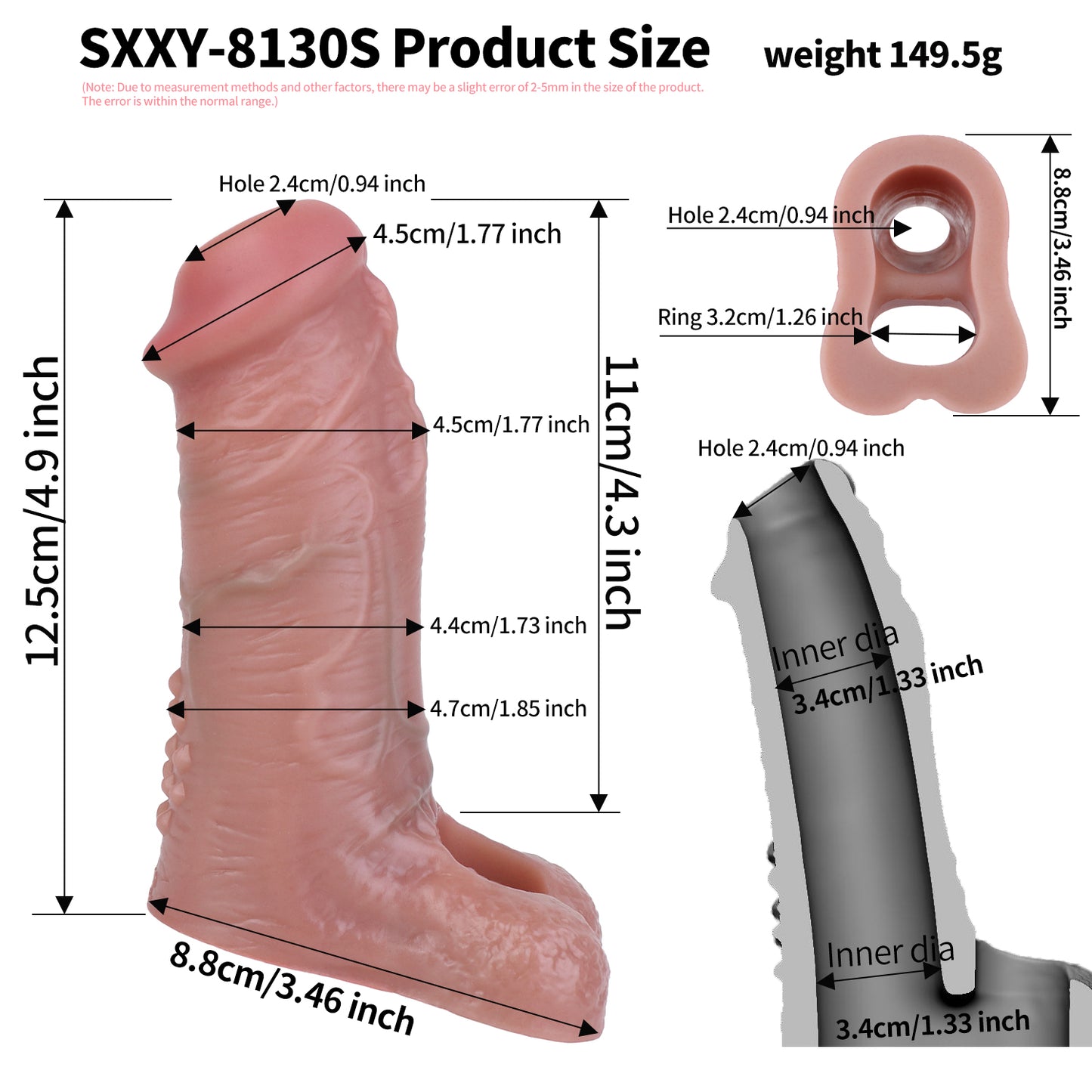 Open-end Realistic Cock Sleeve Male Sex Toys - Girthy Extender Cockring Penis Delay Ejaculation