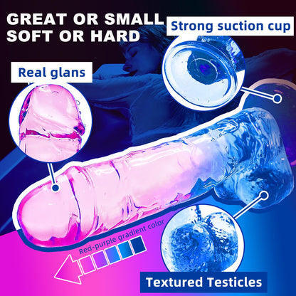 Jelly Colored Dildo Realistic Butt Plug - Lifelike Suction Cup Sex Toys for Women