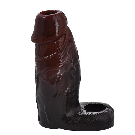 Black Dildo Cock Sleeve Sex Toy for Men - Ebony Big Girth Penis Enlarger Cock Ring Trainer