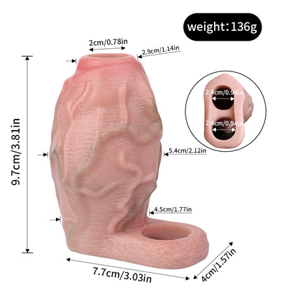 Big Girthy Realistic Cock Sleeve Extender - Life Size Penis Sheath Soft Silicone Sex Toys for Men