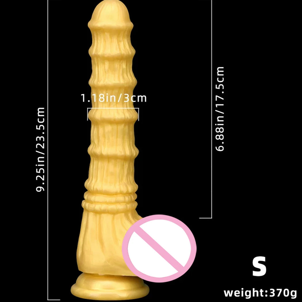 Riesiger Fantasy-Analdildo-Buttplug – goldener geknoteter Silikondildo mit Saugnapf, Sexspielzeug