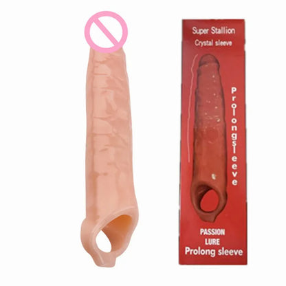 Big Cock Sleeve Penis Extender Male Sex Toy - Silicone Lifelike Dildo Condom Delay Ejaculation