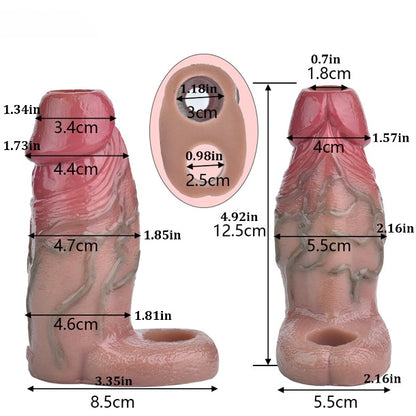 Realistic Girthy Cock Sleeve - Penis Ring Delay Ejaculation Enlarger Sex Toy for Men