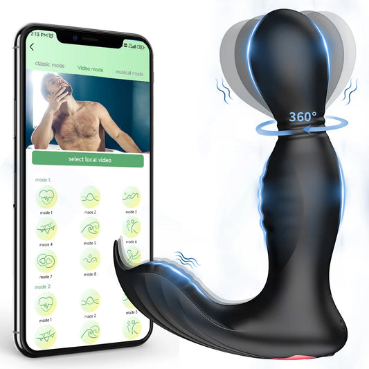 APP-gesteuerter Prostata-Massgaer – 360°-Rotationsklemme, vibrierender Buttplug, Höschenvibrator