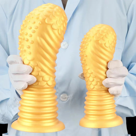 Großer Riesendildo-Buttplug – goldene riesige geknotete Dildos, Anal-Expansions-Dilator, Sexspielzeug