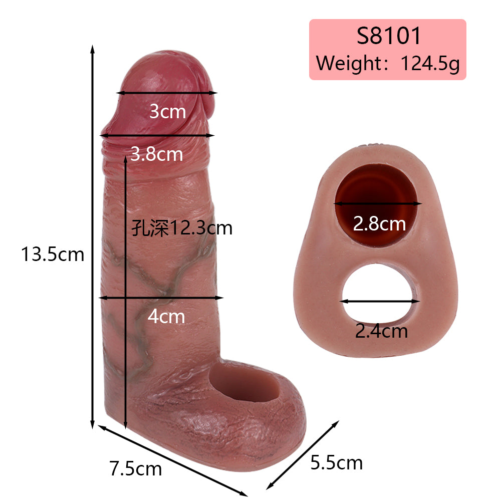 Realistic Penis Sleeve Extender Male Sex Toy - Silicone Dildo Cock Ring Ejaculation Trainer