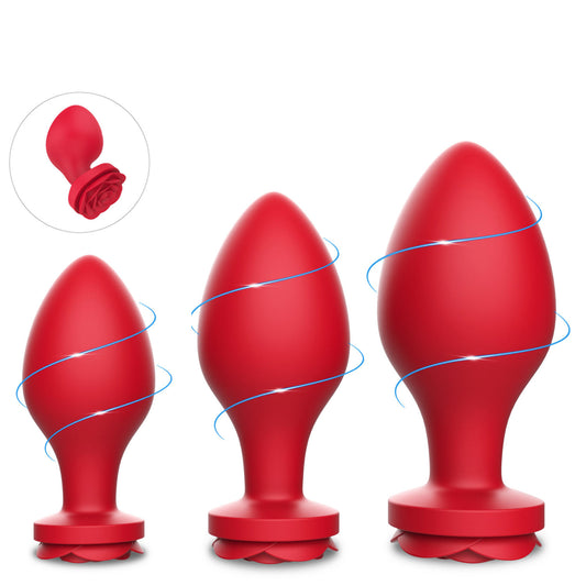 Rosenförmiger Silikon-Analplug – vibrierender Buttplug für weibliches Sexspielzeug