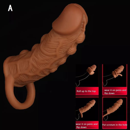 Life Size Knotted Cock Sleeve Male Sex Toys - Premium Silicone Textured Penis Sheath Enlarger